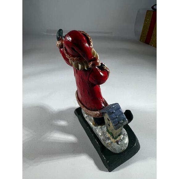 Vintage Christmas Stocking Holder K's Collection Santa Birdhouse Bell Metal - Picture 5 of 10